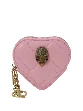 Kurt Geiger Pink Quilted Heart Coin Bag with Gold Chain